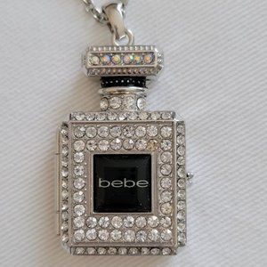 Authentic bebe Vintage Crystals Perfume Bottle Watch Pendant Necklace